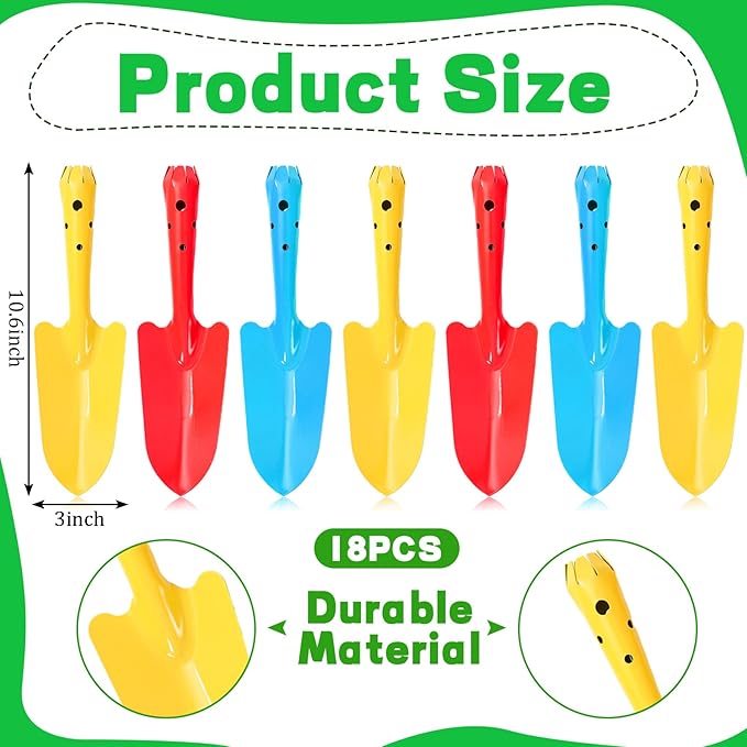 FYSUIMU 18Pcs Spring Colorful Garden Shovels Red Yellow Blue Pointed Tip Mini Shovels Teens Adults Students Metal Garden Tools for Flower Soil Planting Digging Transplanting Activities