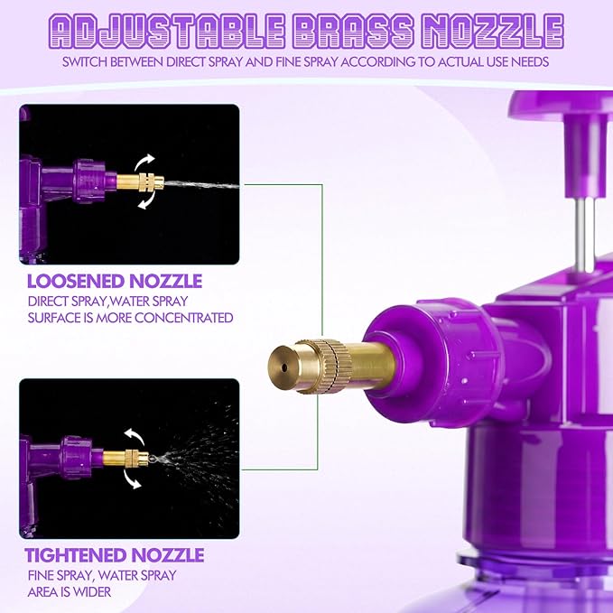 Teenyyou 2 Pcs 1.5 Liter Misters Spray Pump Bottle with Full Neoprene Jacket and Built in Carrying Strap Garden Plant Mister Spray Bottle for Spring Personal Cooling Plants Watering (Purple)