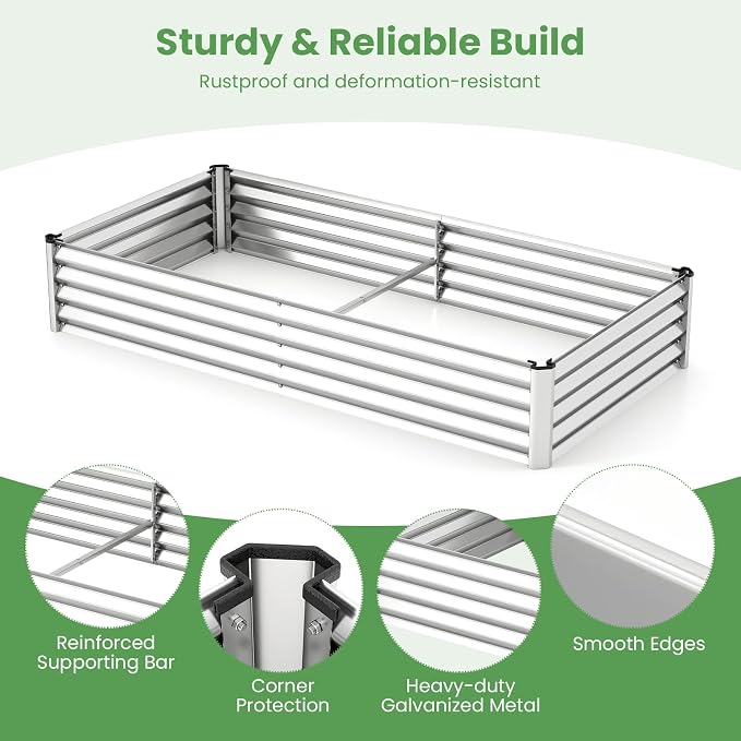 Giantex Galvanized Raised Garden Bed with Greenhouse Cover, 6x3x1 FT Outdoor Metal Oval Tall Planter Box with 2 Roll-up Windows, Clear PVC Mini Greenhouse for Vegetables Flowers Herbs Patio (Silver)