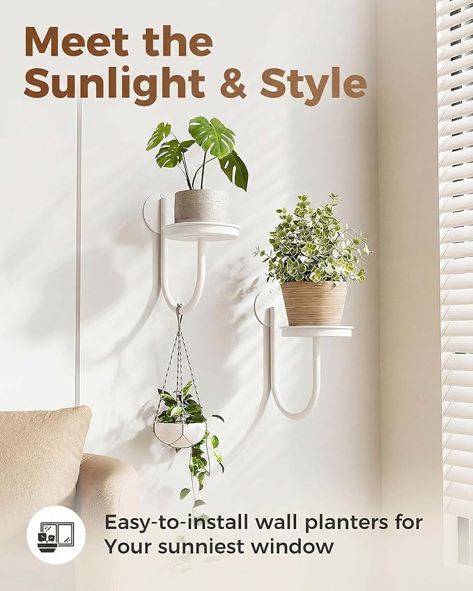 Leaf&lull Wall Planter Hanging Planters for Indoor Plants with Grow Lights Plant Hanger Wall Mount Hanging Decor 2 Pack White