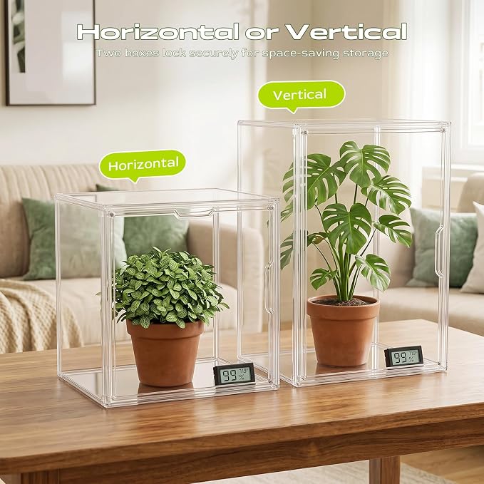 Mini Greenhouse for Indoor, Clear Tabletop Stackable Green House, Portable Acrylic Plant Green House with Magnetic Waterproof Door for Plants Grow Warmer, Seed Starting...