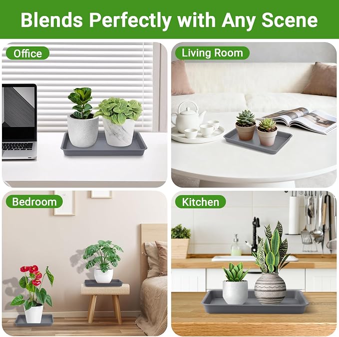 GREANER Grey Plastic Trays 11 Inch, UV Resistant Plant Pot Saucers for Indoor & Outdoor Use, Drip Trays for Potted Plants(Pack of 3)