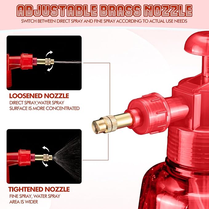 Teenyyou 2 Pcs 1.5 Liter Misters Spray Pump Bottle with Full Neoprene Jacket and Built in Carrying Strap Garden Plant Mister Spray Bottle for Spring Personal Cooling Plants Watering (Red)