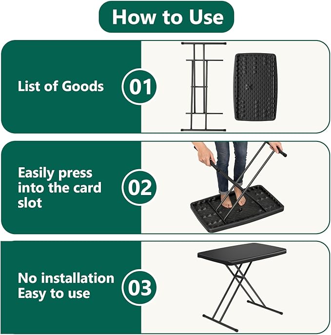 Folding Table 2 Pack,30 Inch-Small Desk Adjustable Height TV Tray for Laptop, Couch, Camping - Heavy Duty Utility Foldable Table for Small Spaces, No Assembly Required, Black Granite