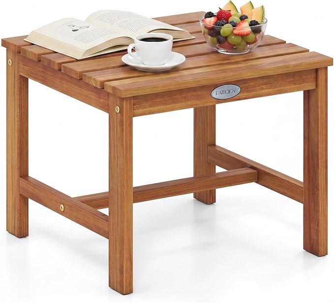Tangkula Patio Acacia Wood Side Table, 17" Square End Table with Slatted Tabletop, Outdoor Wooden Accent Bistro Table for Backyard, Poolside, Garden, Porch, Indoor (Natural,1)