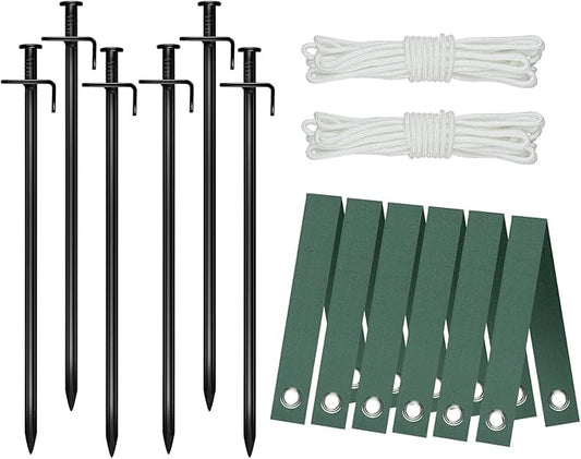 Heavy Duty Steel Tree Support Kit, Tree Stake Kit for Newly Planted Trees Against Bad Weather, Include 6 PCS Tree Straps for Staking, 6 PCS Tree Stakes and 2 PCS Rope of 31.2 FT for Anchoring (2)