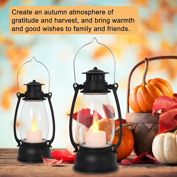 Vintage Lantern Decor, 4-Pack Candle Lantern with Remote, Small Lantern Indoor Outdoor Hanging Lanterns for Wedding Centerpiece,Halloween,Christmas,Camping Decorations, Western Party Decor