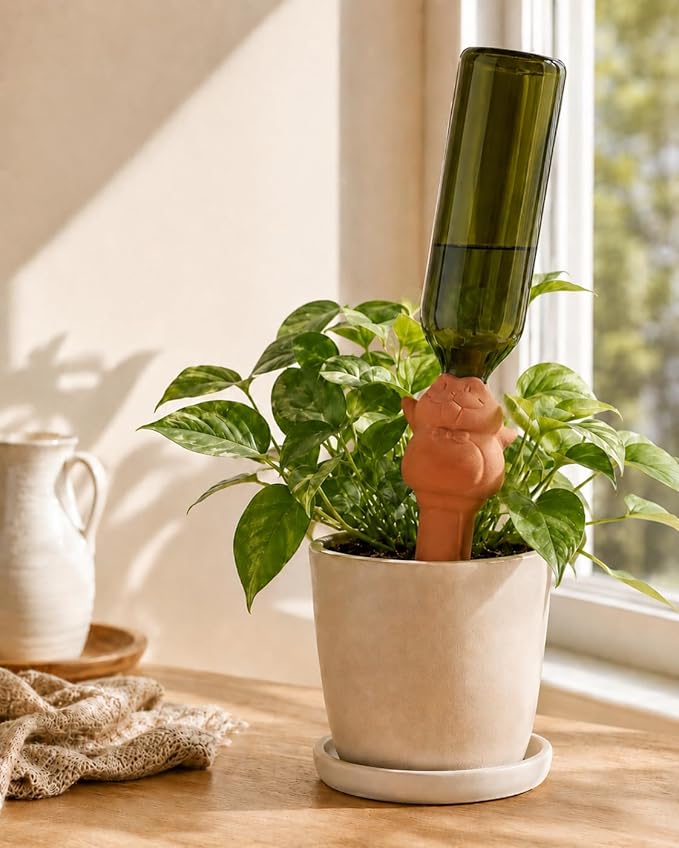 vensovo 4 Pack Terracotta Plant Watering Spikes, Cute Frog Automatic Plant Waterer, Slow Release Self Watering Stakes for Indoor Outdoor Plants, Vacation Plant Care, Fits Wine Bottles