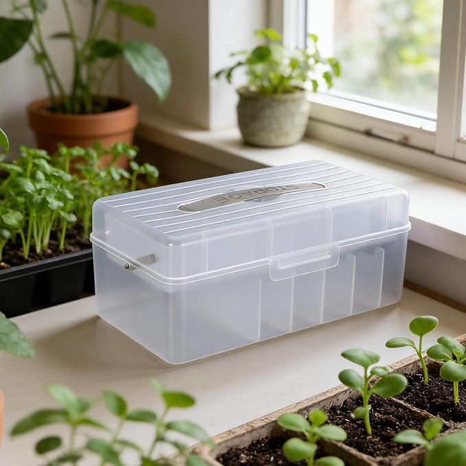32 Slots Seed Storage Box Organizer with Label Sticker and 2 Tweezers,Portable Garden Seed Saving kit, Packet Organizer for Plant, Flower,Vegetable Seeds