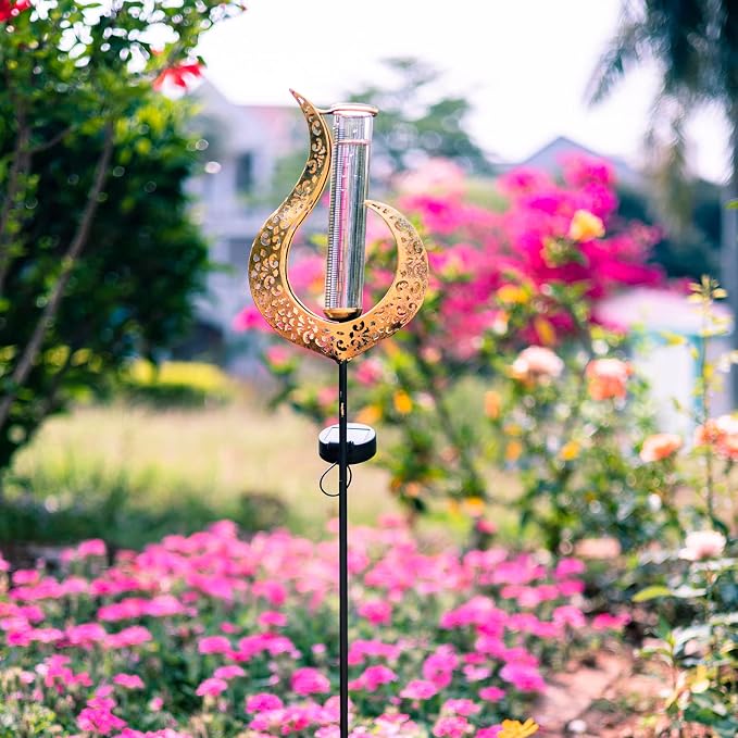 39'' Rain Gauge Outdoor - Solar Flame Design Rain Gauges for Yard, Lawn, Pathway, Patio
