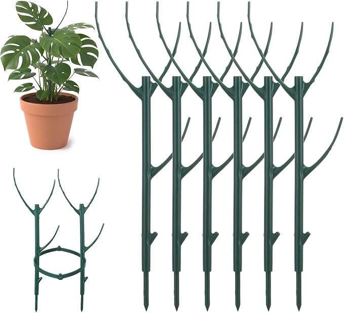 Nogeqi 6 Pack Stackable Plant Support Stakes, Plant Stem Support Sticks Structures Pole with Half Round Supporting Rings for Monstera Trellis Indoor Outdoor Garden Accessories