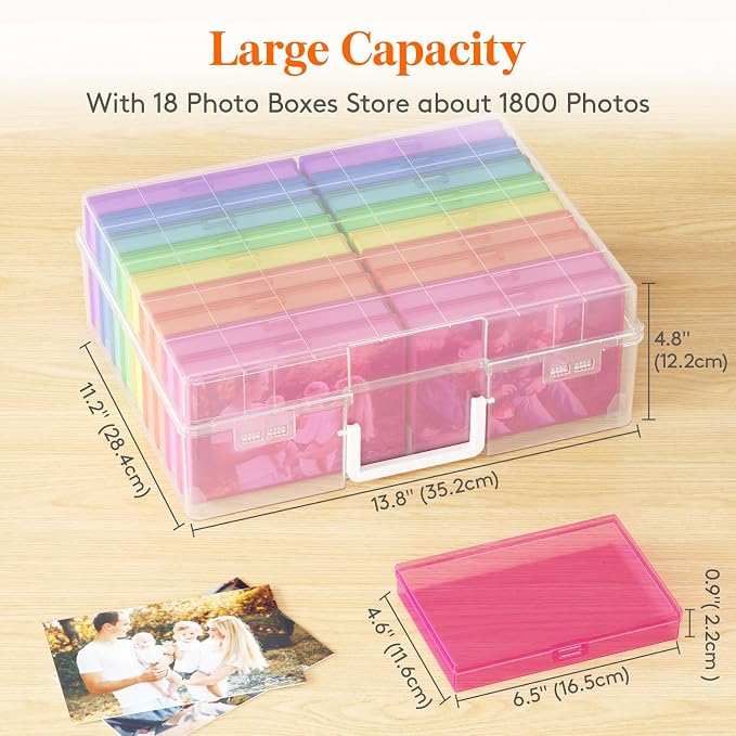 Lifewit 18 Pcs Photo Storage Box, Photo Albums 4x6 Pictures, Acid-Free Stackable Case with Labels, Trading Card Container for Sticker, Seed, Scrapbooking, Diamond Art, Classroom Supplies, Multicolor