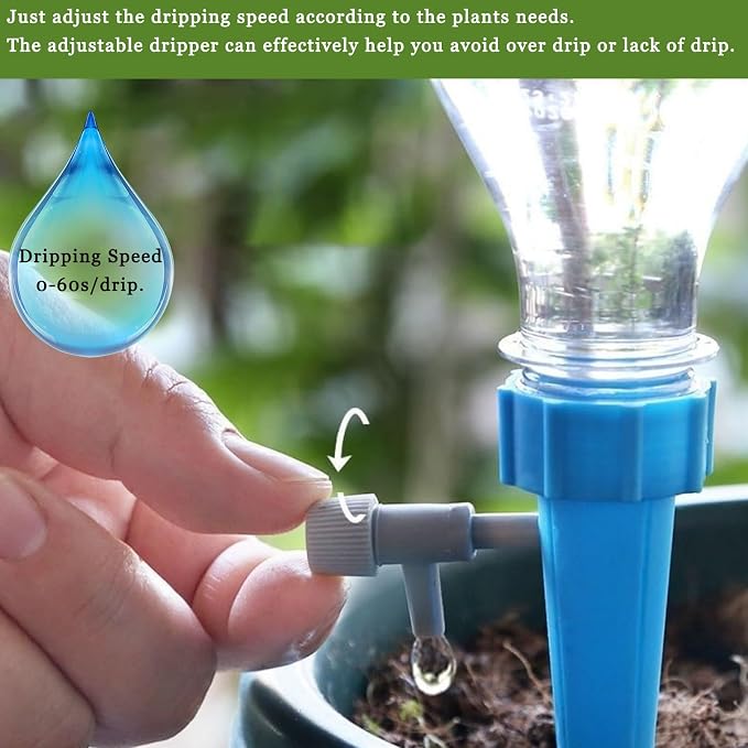Suyeah 24PCS Self Watering Spikes, Indoor & Outdoor Automatic Plants Waterer, Plug-in Device with Adjustable Valve Switch, Self Watering Planter Insert for Plant