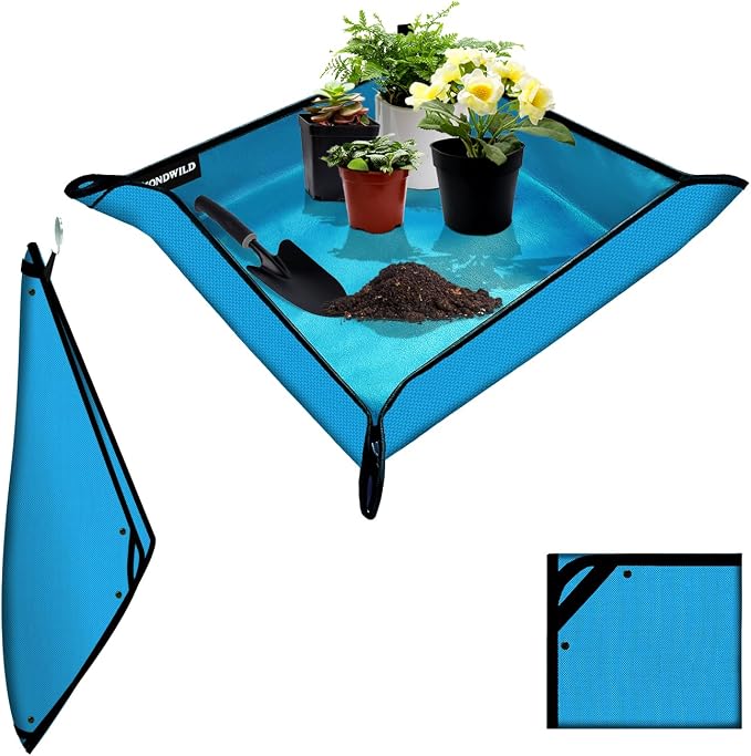 Plant Transplanting Mat - Thickened Waterproof Potting Mat, Succulent Gardening Mat, Portable Repotting Mat for Mess Control, Indoor Outdoor Use (PVC-Blue 39.5"x39.5")