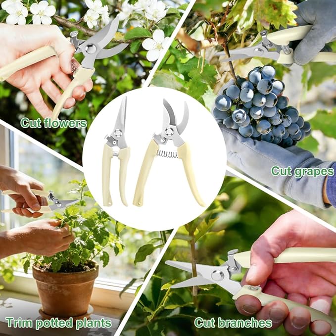 Ainiv 2Pack Pruning Shears, 1 Bypass Garden Clippers and 1 Straight Blade Floral Shears, Professional Flower Clippers, Lightweight & Ergonomic Gardening Scissors for Plants, Hedges and Flowers