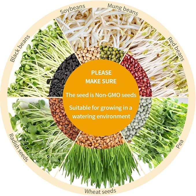 Bean Sprouts Machine, LED Display Time Control, Intelligent Automatic Bean Sprouts Maker, 2 Layers Function Large Capacity Seed Grow Cereal Tool, 110V