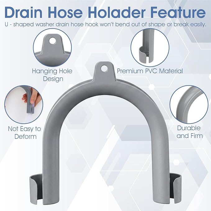 Xindojuz 2 PCS U-Shaped Washing Machine Drain Hose Holder Hook, U-Bend Drain Hose Clamp Fits 1.2" Drains Secure Hoses Holder Hook for Laundry Tub, Dishwasher and Sink Srain Hoses (Gray)