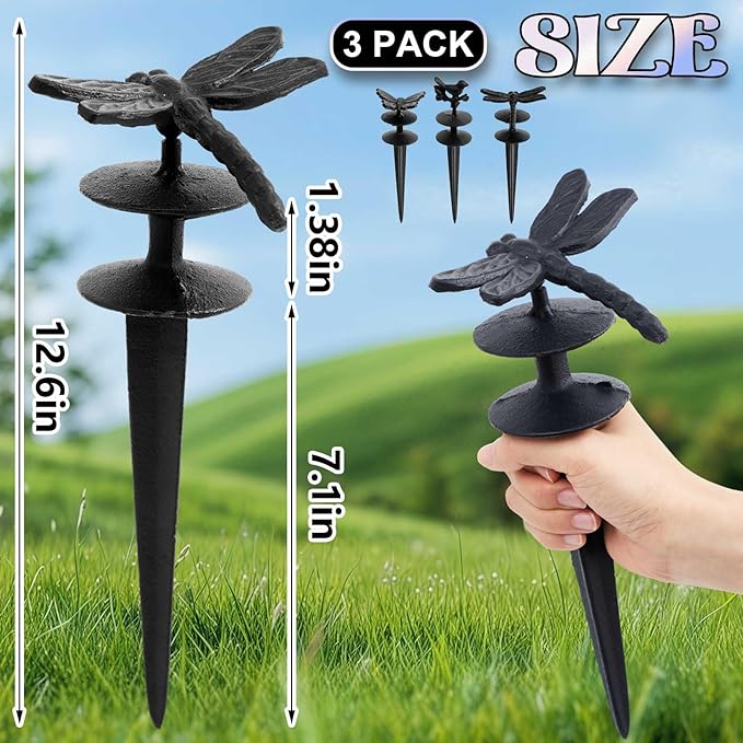 Tandefio 3 Pcs Butterfly Dragonfly Bird Garden Hose Guide Stakes, Heavy Duty Decorative Antique Black Cast Iron Metal Hose Guides, Plant Protector for Lawn Yard Flower Bed