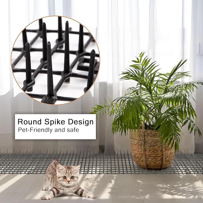 158" x 11.8" Extra Long Plastic Spike Barrier Mat with Spikes, Physical Pet Training Aid for Outdoor/Indoor, Furniture & Garden Protector for Cats and Dogs, Includes 14 Staples