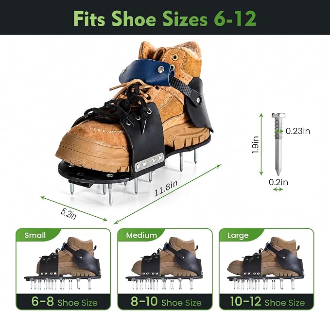 Aerator Shoes, Lawn Aerator Shoes for grass with Foot Protection ,Aeration Shoes for Lawn with Adjustable Strap, Pre-Assembled Aerating Shoes for Lawns, Gardens, and Courtyards (Black&Dark Blue)