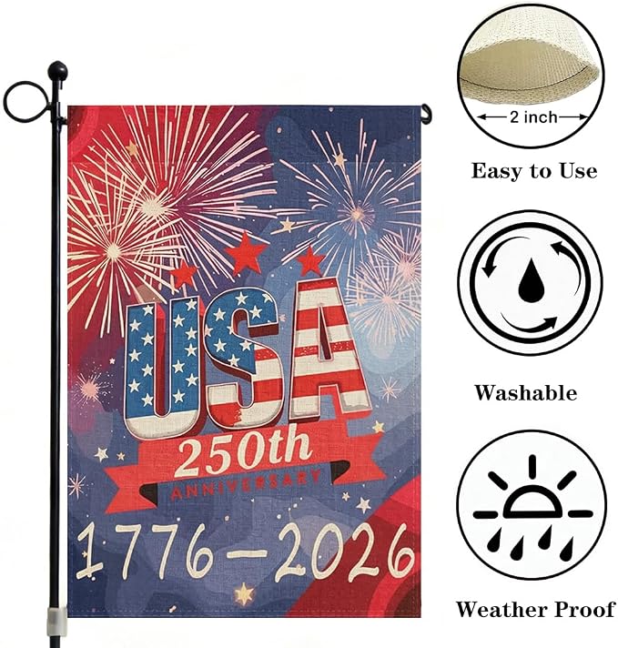 250th Anniversary Garden Flag, Patriotic Garden Flag, Double-Sided Outdoor Yard Decoration for Outdoor, Front Door, Porch