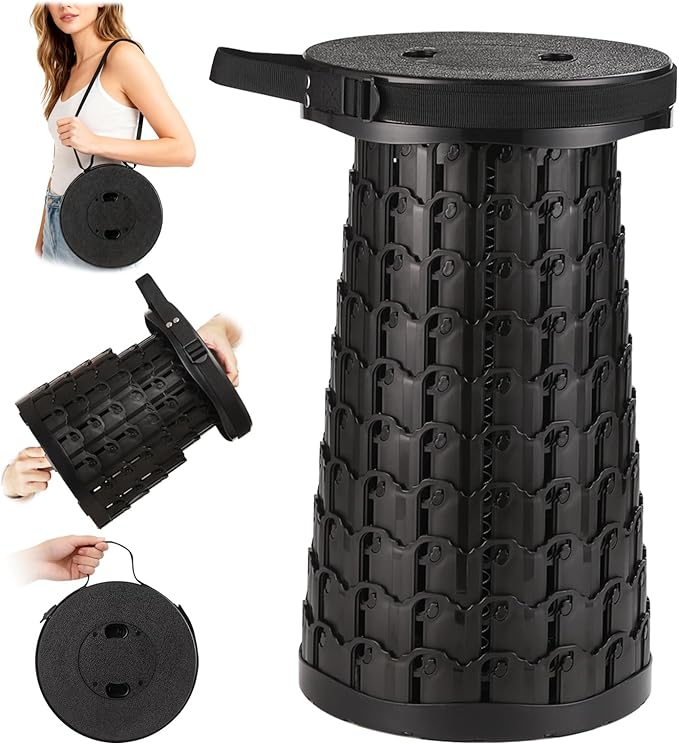 Spisces 2026 Heavy Duty Collapsible Stool | 600lbs Capacity, 18-in Tall Lightweight 2.6lbs Portable Retractable Telescoping Stool for Adults, Camping Fishing Hiking Travel BBQ