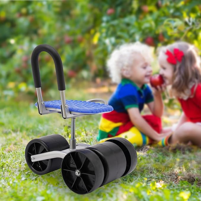 Garden Work Seat with Wheels, 360° Swivel Height Adjustable Rolling Garden Stool, Heavy Duty Garden Scooter with Galvanized Steel Frame for Planting, Picking, Weeding and Yard Work