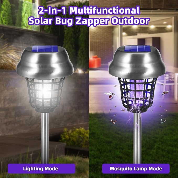 2026 Solar Bug Zapper Outdoor Waterproof Mosquito Repellent Outdoor Patio Mosquito Trap & Killer for Backyard, Farm, Garden, Solar Powered Fly Zapper for Small Flying Insect, Gnats, Flies, Moths(4)