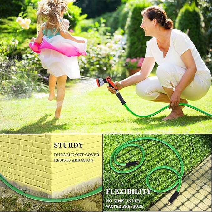 HQMPC Garden Hose 5/8"IDx20' Hose For Garden Lawn Watering Durable PVC Non Kinking Heavy Water Hose with Brass Hose Fittings (20 FEET)