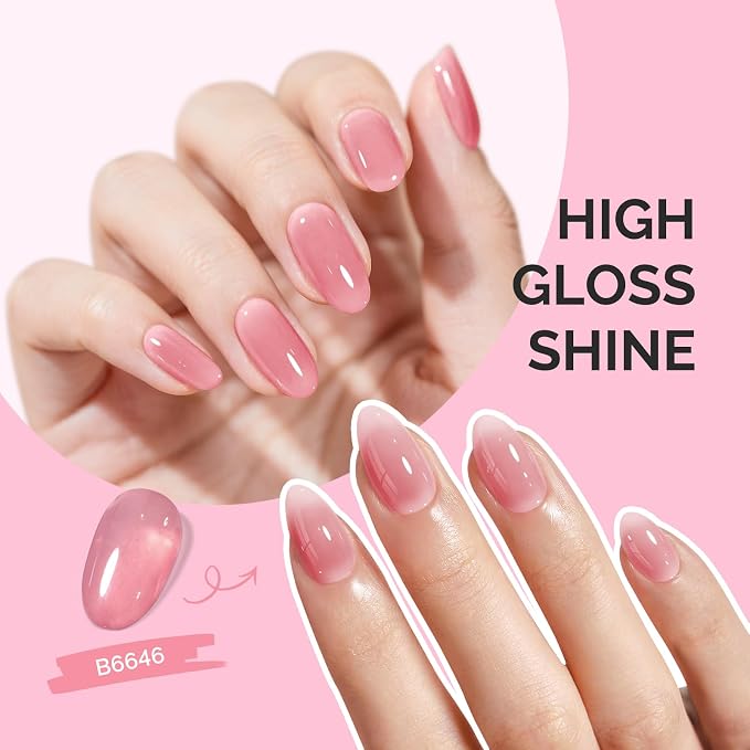 MelodySusie Jeweliver Jelly Gel Nail Polish, 0.5Fl.oz Dreamy Nude Pink Gel Polish Soak Off UV LED Light Cure Gift for Women Manicure Nail Art DIY at Home B6646