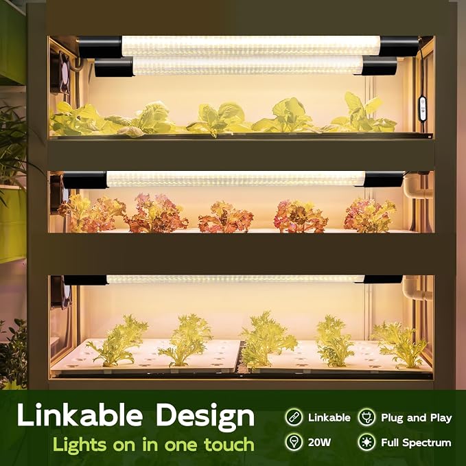 Hlite 16inch 2 Pack LED Grow Lights - Linkable Grow Lights for Indoor Plants, Full Spectrum Plant Lights Plug and Hanging with Auto On/Off Timer Hanging Grow Light from Seedling to Flowering, Yellow