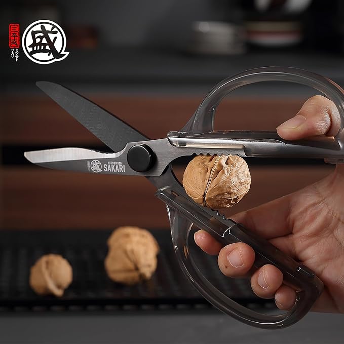 MITSUMOTO SAKARI Japanese Kitchen Scissors, Heavy Duty Detachable Kitchen Shears with Titanium-Plated Stainless Steel Blades, Clear Acrylic Handles for Meat, Fish, Nuts & Vegetables