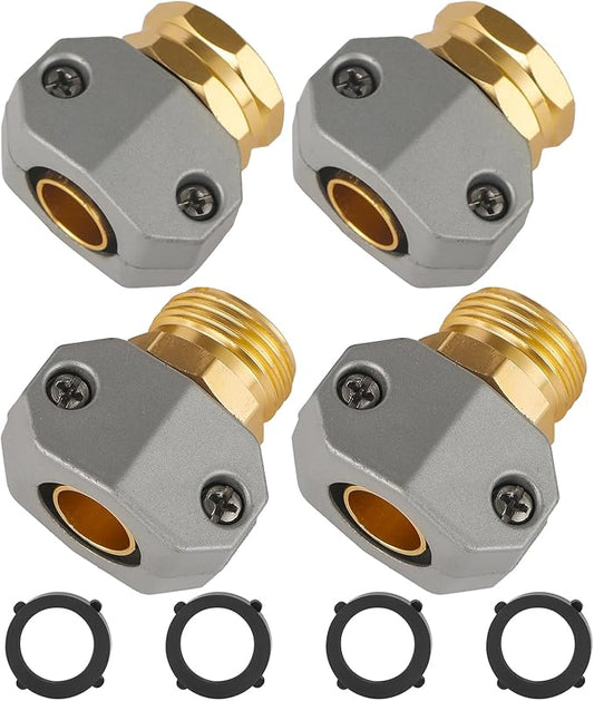 Garden Hose Repair Kits, 2 Sets Aluminum Alloy Water Hose Connector, Fit 3/4" and 5/8" Garden Hose, Male and Female Hose End Repair Fittings Replacement, Hose Mender Kit