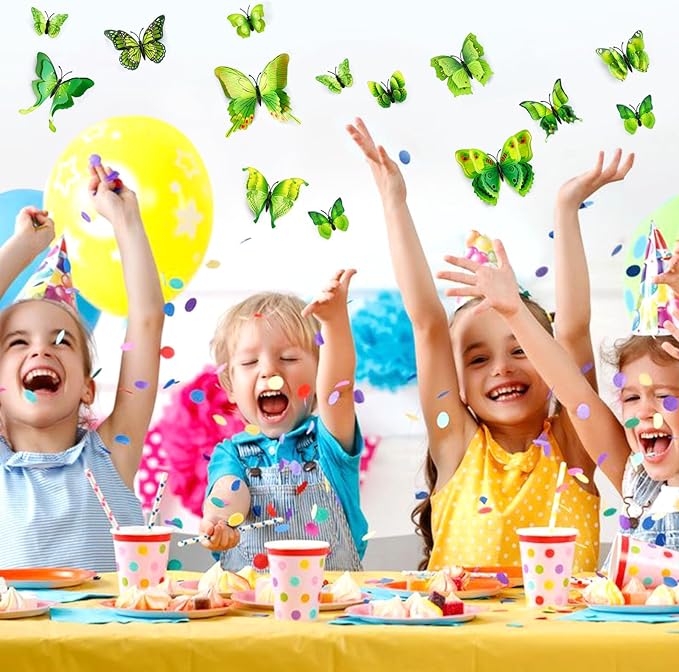 SAOROPEB 3D Butterfly Wall Decor, 48 Pcs Double Layer Butterfly Decorations for Party Decorations Locker Decor Refrigerator Decal, Reusable (Green)