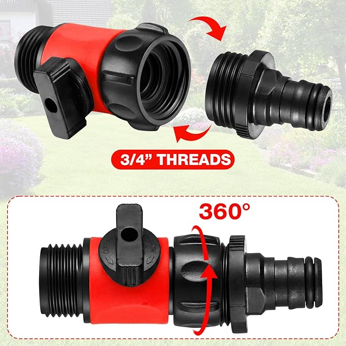 Hotop 6 Pcs Garden Hose Shut off Valve Plastic Connect Water Hose Turn off Valve with Anti Leak Standard 3/4 Inch Thread and Rubber Gaskets (Red)