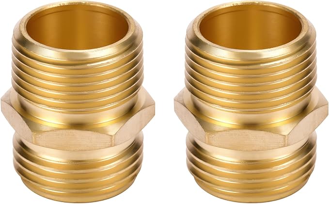 2 Pack 3/4" GHT to 3/4" NPT Male Connector, Brass Garden Hose Fitting, Male Hose Adapter