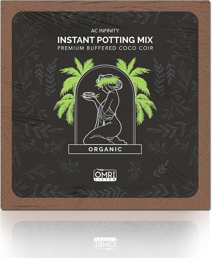 AC Infinity Instant Potting Mix, 2 lb. Premium Buffered Coco Coir Brick, Coconut Compost as Potting Soil Omri Listed, Low EC and pH Balance for Hydroponics Plant Growing and Propagation