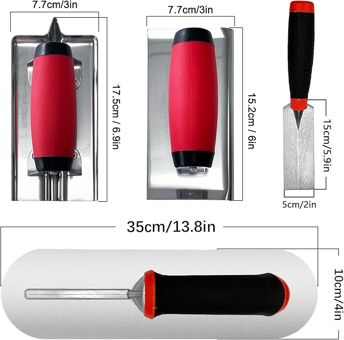 Concrete Tools 4pcs Set, Stainless Steel Pool Trowel and Margin Trowel Plus Concrete Edger and Groover Masonry Hand Tool
