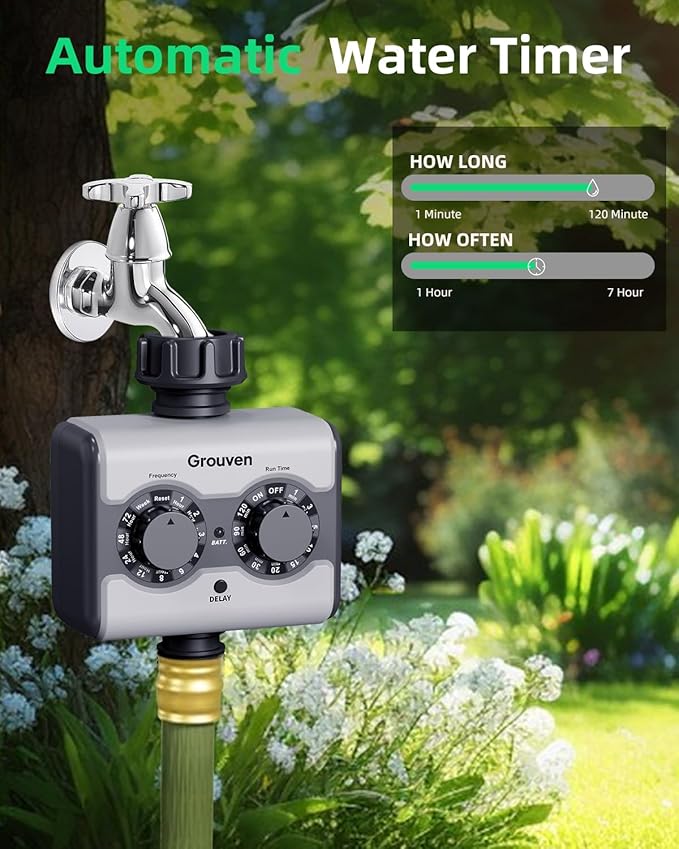 Sprinkler Timer with Brass Inlet Ball Valve Water Timer No Water Pressure Required for Garden Irrigation with Rain Delay/Manual Watering System