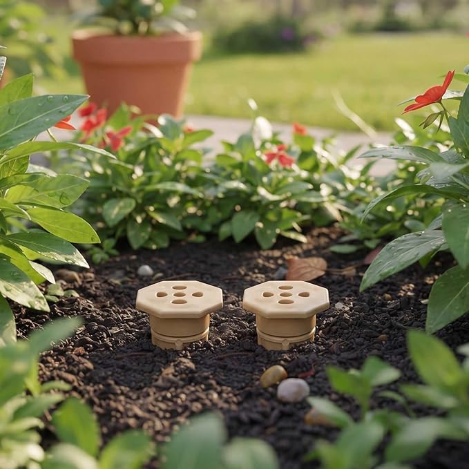 Briwooody 6 Pack 8 Inch Garden Watering Stake Large UV Protected ABS Plastic Deep Root Irrigation Spike Brown Drip System Parts Tubes for Trees Shrubs Bushes Flowers Fruits Vegetables Potted Plants