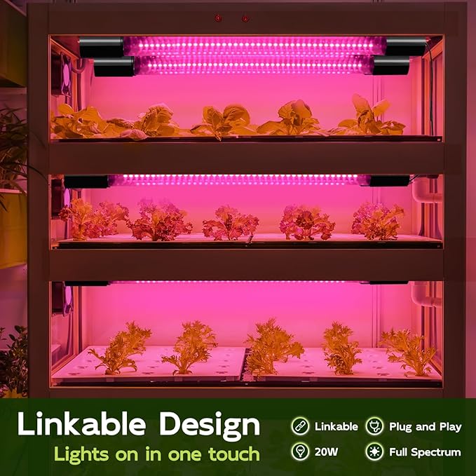 Hlite 16inch 4 Pack LED Grow Lights - Linkable Grow Lights for Indoor Plants, Full Spectrum Plant Lights Plug and Hanging Design with On/Off Switch Hanging Grow Light from Seedling to Flowering, Pink