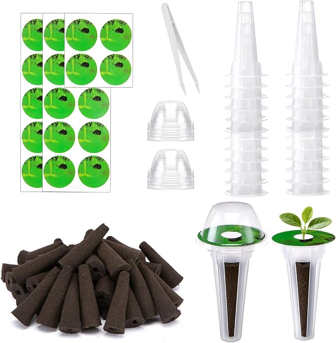 97Pcs Hydroponic Pods Kit, Compatible with Aerogarden, Including 24 Grow Sponges&Labels, 24 Baskets&Domes, 1 Tweezers, Indoor Hydroponic Supplies for Vegetables, Herbs, Lettuce