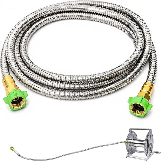 10FT Short Garden Hose Female to Female – Stainless Steel Leader Hose for Hose Reel, Kink-Free Flexible Metal Water Hose, Leakproof Durable Designy for Outdoor Garden, Pet Washing, Car