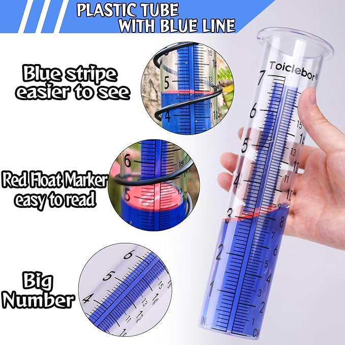 Rain Gauge Replacement Tube,Freeze Proof Tube Plastic with Red Float Marker,Dual Scale,8.11 Inch Height,Model RM-T09
