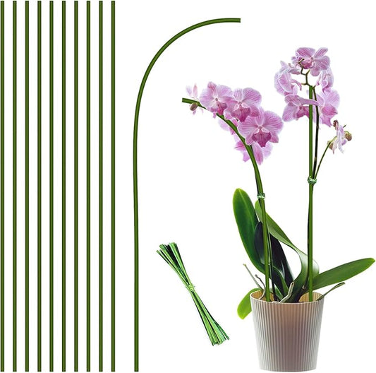10Pcs Plant Stakes,Plant Sticks,Garden Green Bendable Single Stem Plant Support Stakes for Indoor and Outdoor Plants,Potted Plants,Flowers Orchid Peony Rose-15 Inches