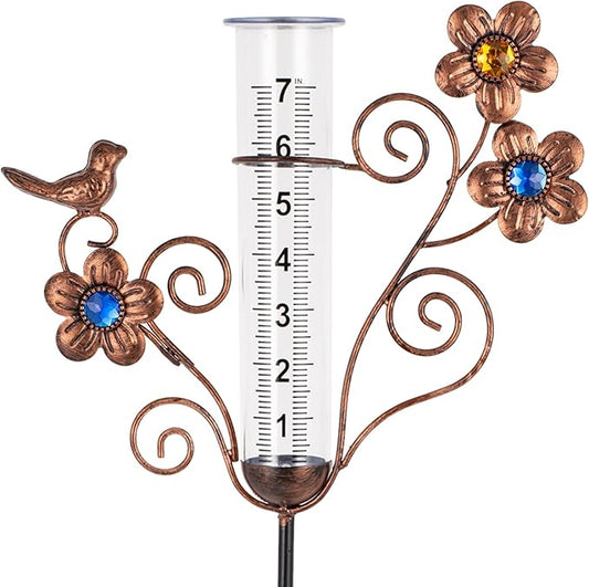 Rain Gauge Outdoor - Decorative Bird Rain Gauges for Yard Garden Decor, 7 Inch Metal Rain Gauges for Measuring Precipitation, Patio, Garden Yard Decor