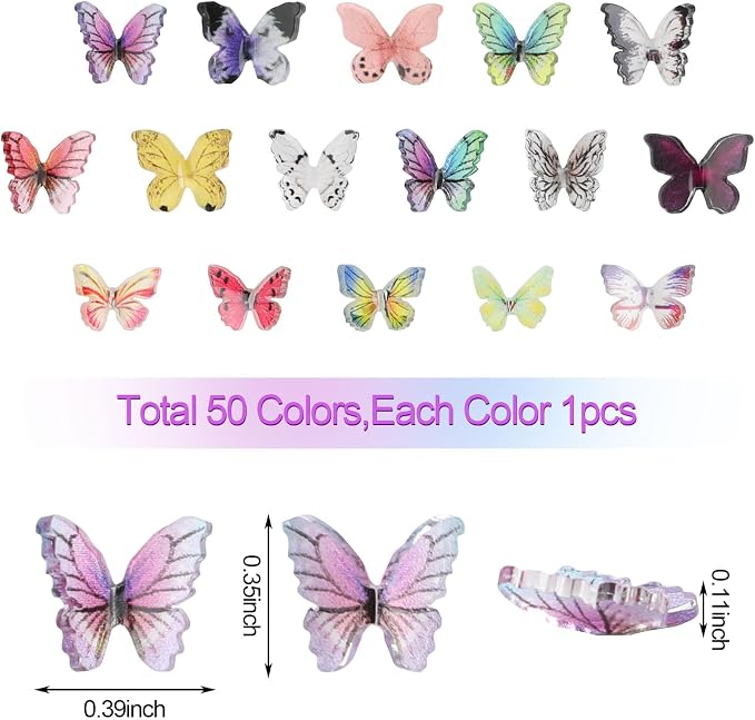 FOIMAS Miniature Butterflies,50 Pcs Micro Butterfly for Crafts Fairy Garden Dollhouse Micro Landscaping Resin Decoration