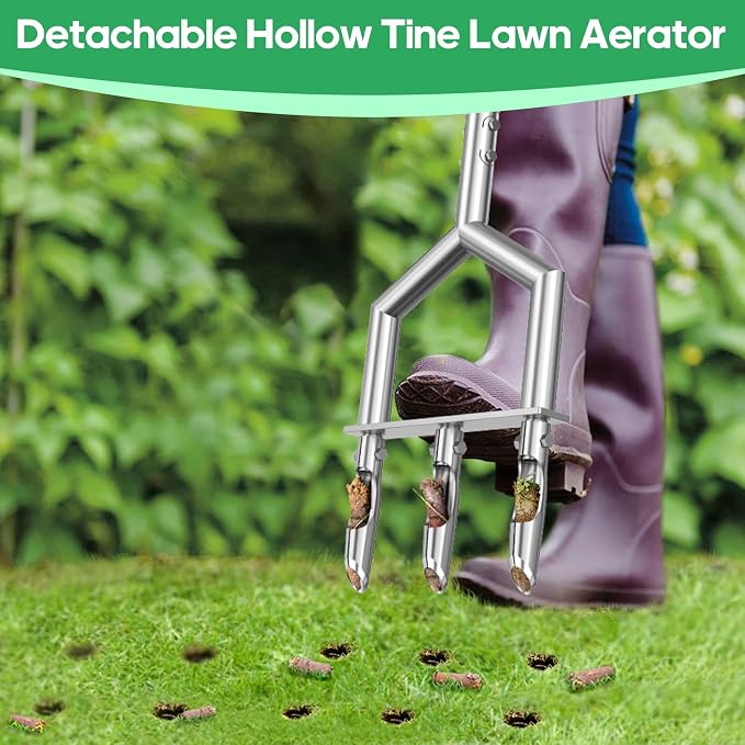 Manual Push Core Aerator Lawn Tool: Semi-Assembled Lawn Aerator with 3 Replaceable Hollow Tine - Yard Aeration Tool for Lawn Grass Plug Air Aerators, Handheld Lawn Care Coring Aerator - Orange