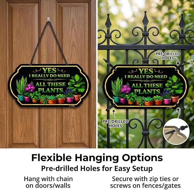 Welcome Garden Sign, Plant Lover Sign, 10 x 5 Inch Aluminum Metal Hanging Garden Wall Decor Sign with Chain, UV Printed Weatherproof Plant Mom Decor Plaque for Outdoor Garden Decor for Outside, Gardening Gifts for Women