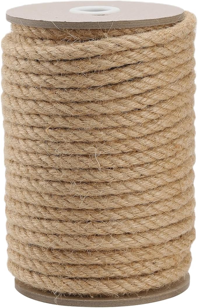 Jute Rope 10MM x 100FT Heavy Duty and Thick Twine Rope for Crafts Projects Gardening Bundling Cat Scratcher Scratching Post Tree Gift Wrapping Home Christmas Decoration (Brown 10mm* 100ft)